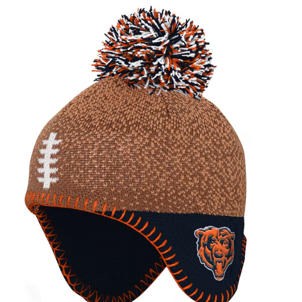 Baby Chicago Bears Football Head Knit Hat with Pom